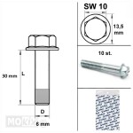 Carterboutset M6x30 blank zeskante kop per 10 (sleutelwijdte 10mm)