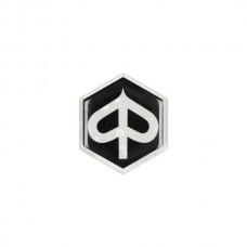 sticker logo voorscherm zeskant 3d zwart/transparant piaggio, zip 2t , zip 4t, zip2000, zip2000sp