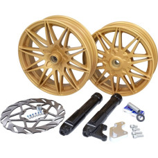 wielset Fast Arrow Pro 11 en 12 inch wiel + oversized remschijfset goud piaggio, zip 2t , zip 4t, zip2000