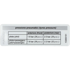 sticker Piaggio origineel bandenspanning primavera, sprint 1g000151