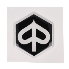 sticker logo voorscherm zeskant 3d zwart/transparant piaggio, zip 2t , zip 4t, zip2000, zip2000sp sticker logo voorscherm zeskant 3d zwart/transparant piaggio, zip 2t , zip 4t, zip2000, zip2000sp