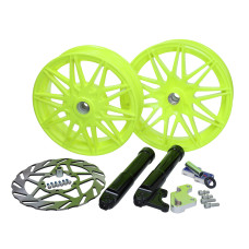 wielset Fast Arrow Pro 11 en 12 inch wiel + oversized remschijfset geel fluor piaggio, zip 2t , zip 4t, zip2000 wielset Fast Arrow Pro 11 en 12 inch wiel + oversized remschijfset geel fluor piaggio, zip 2t , zip 4t, zip2000